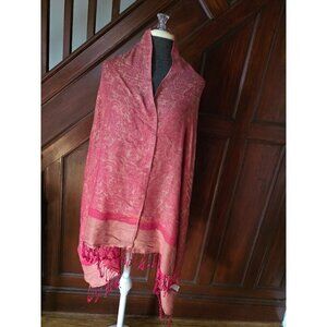 Pastmlna Red & Gold Paisley Pashmina Silk Blend Shawl Wrap Scarf Fringe 70" X 2